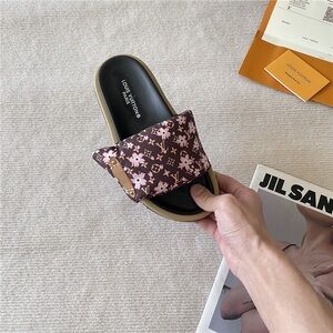 LV Brown Floral Slide Sandals